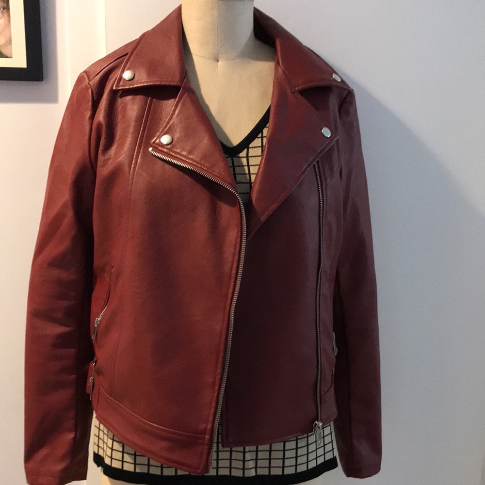 Deep red false leather
